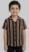 Kids Smart Stripe Collared Half sleeve Shirt (Dark Brown)