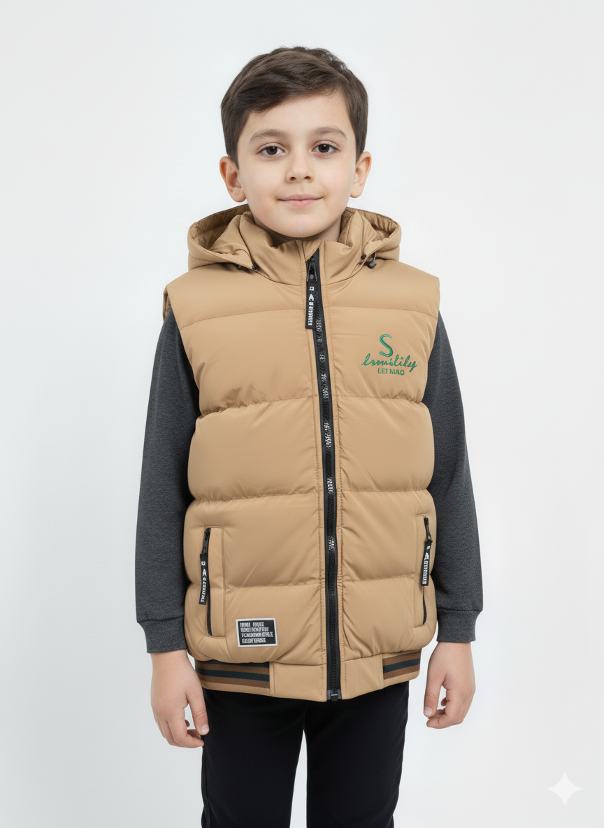 Kids Camel Brown Sleeveless Puffer Jacket