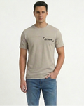 Men’s Imported Beige Crew Neck T-Shirt with Chest Pocket