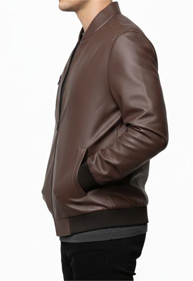 Zip Up Brown Leather Jacket