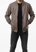 Zip Up Grey-Brown Vegan Leather Jacket