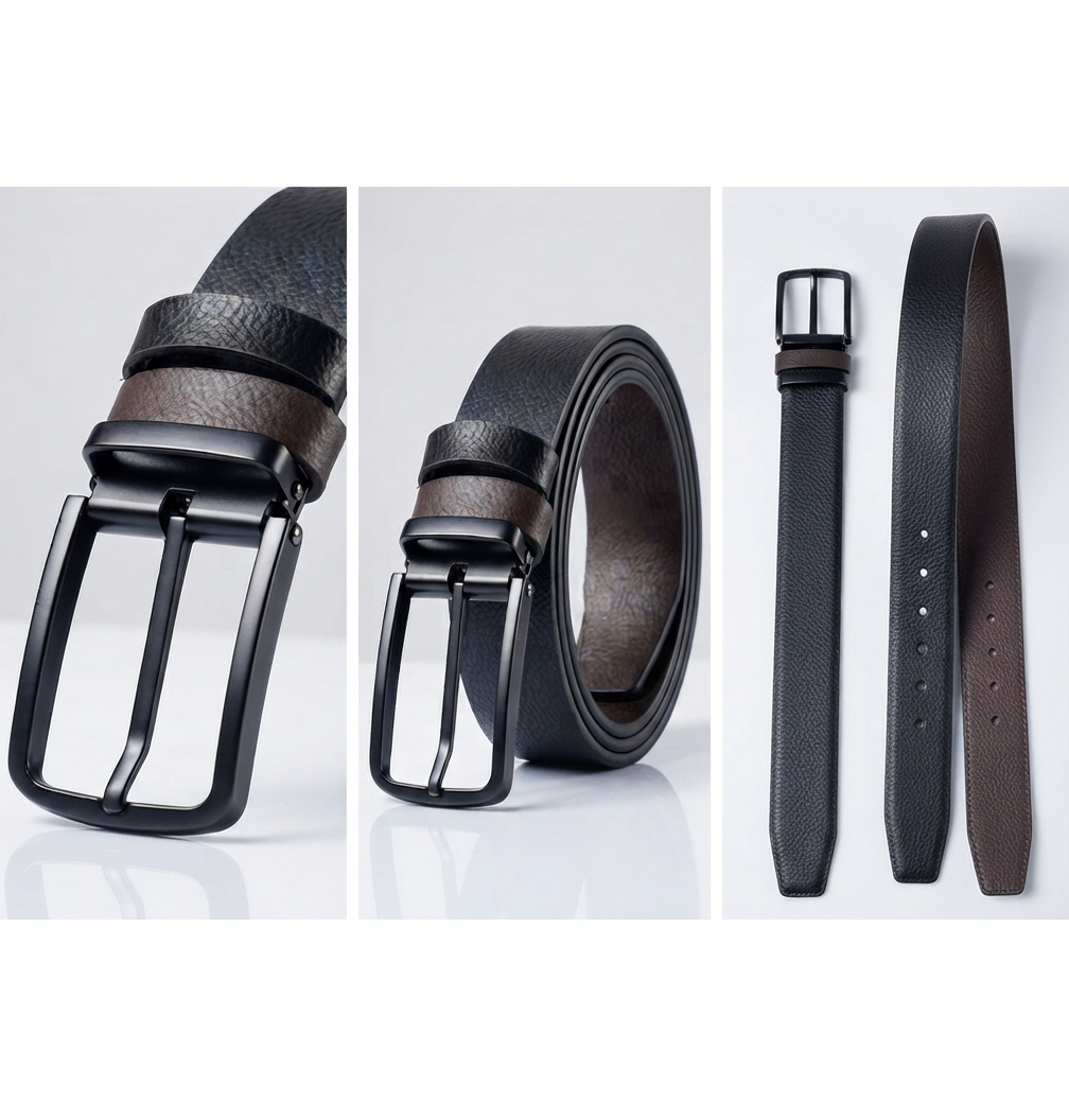 Men's Classic Black & Brown Reversible Leather Belt