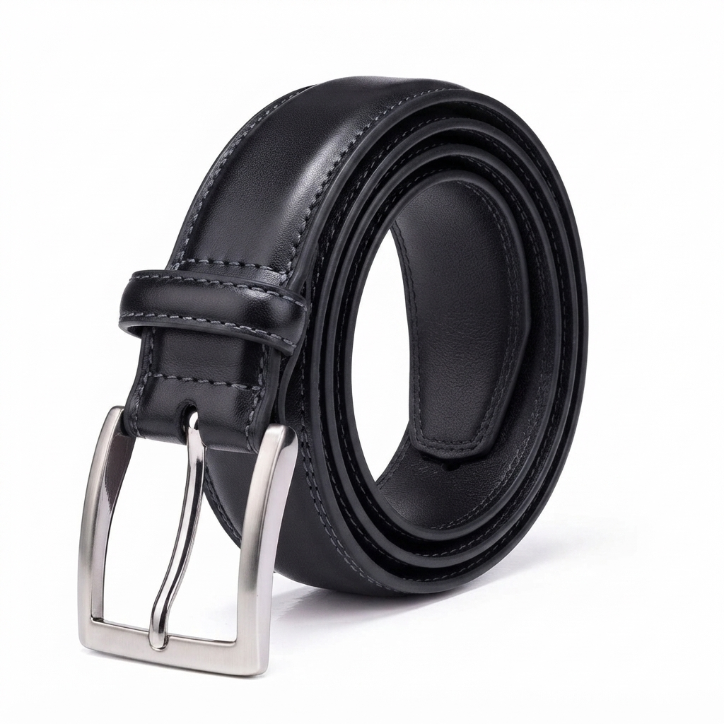 Men's Classic Leather Belt with Square Buckle