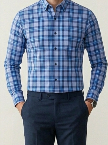 Sky Blue  Trendy Checkered Shirt