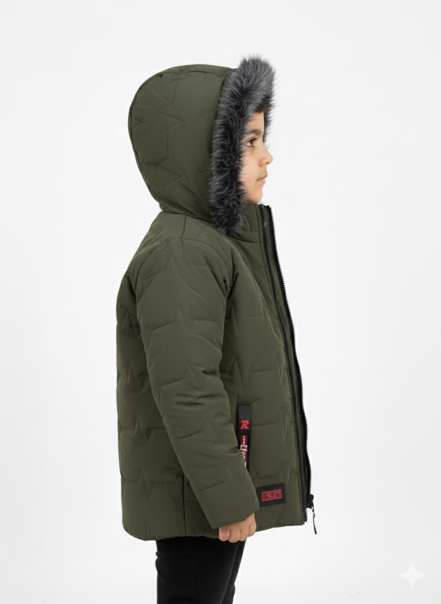 Kids Premium olive Green Puffer Jacket