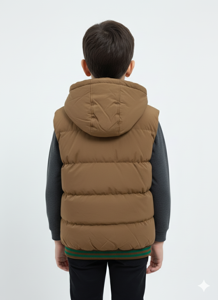 Kids Brown Sleeveless Puffer Jacket
