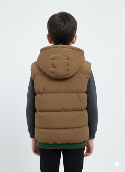Kids Brown Sleeveless Puffer Jacket