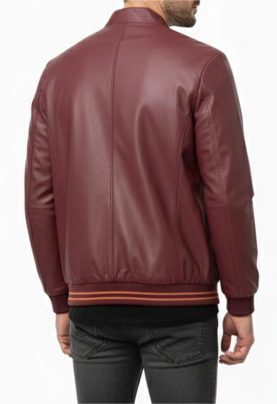 Zip Up Maroon Leather Jacket