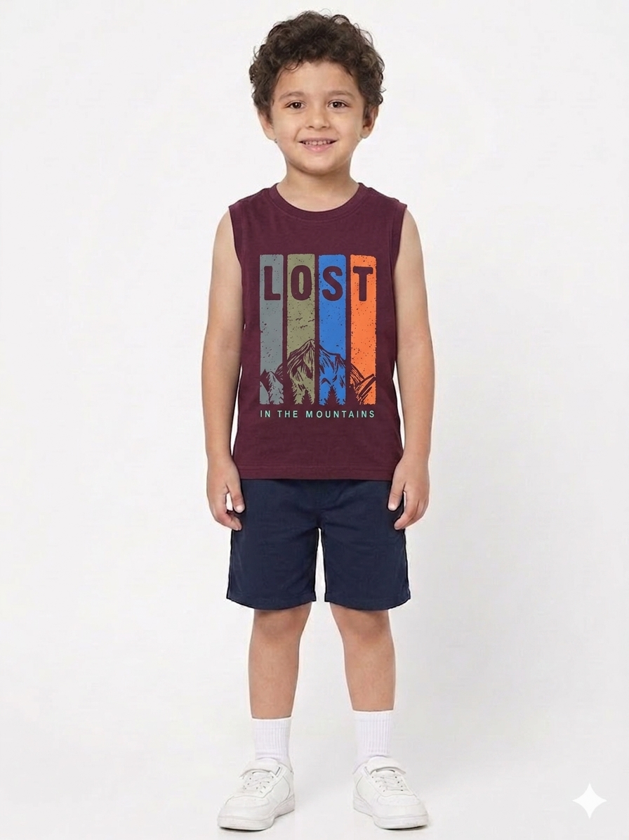 Kids' Casual Maroon"Lost in the Mountains" Graphic Sleeveless Top