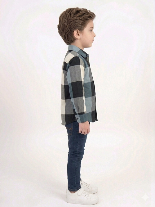 Boys Large Block Plaid Casual Shirt - Multi-Color