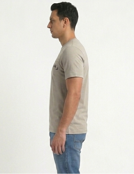 Men’s Imported Beige Crew Neck T-Shirt with Chest Pocket