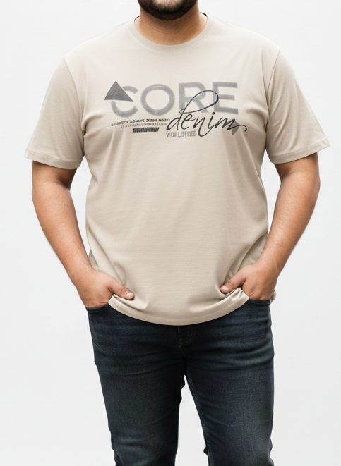 Men's Beige "CORE" Graphic Tee – 3XL Regular Fit