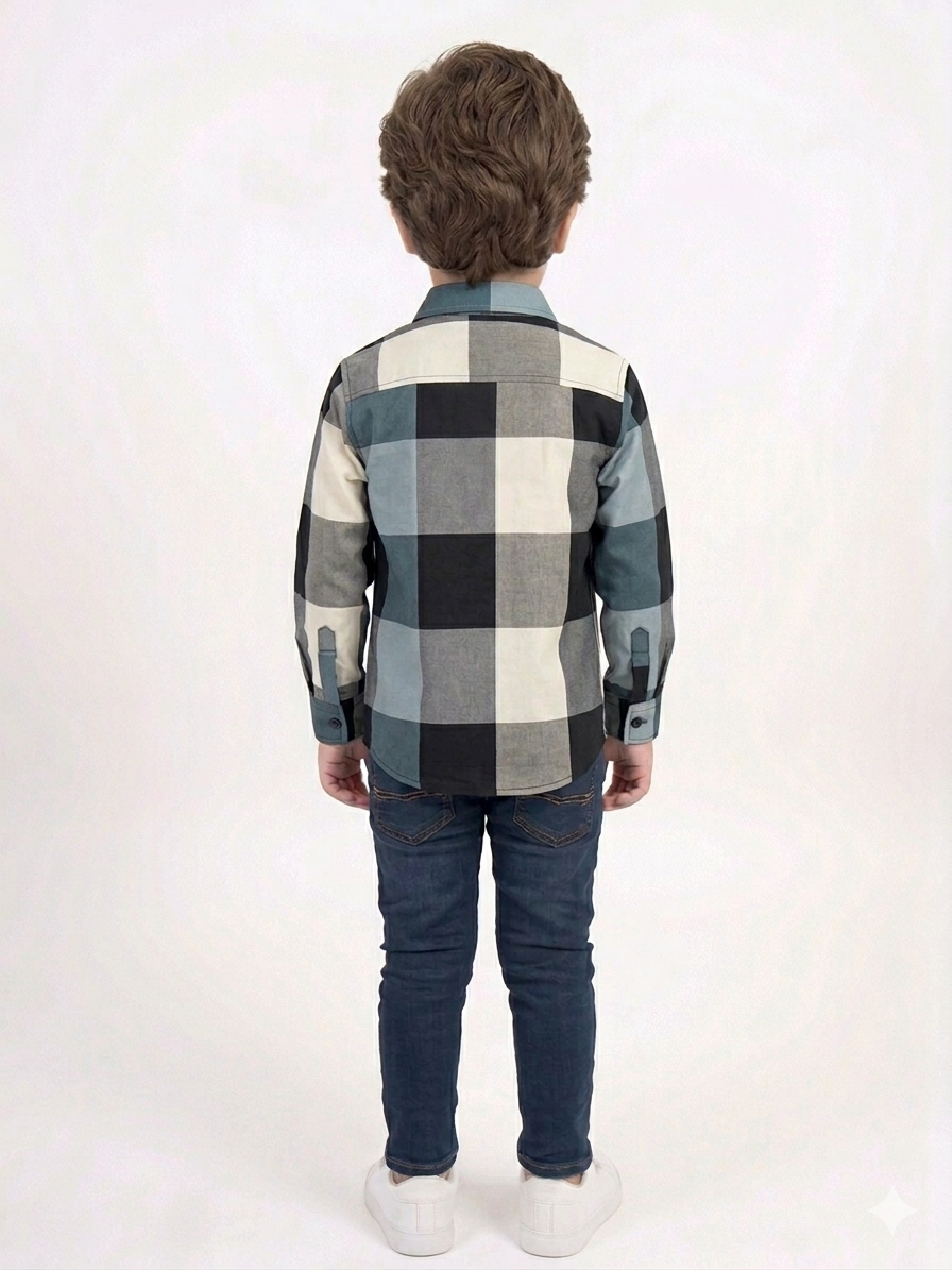 Boys Large Block Plaid Casual Shirt - Multi-Color