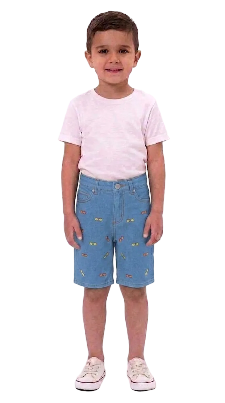 Signature Embroidered Denim Shorts for Boys
