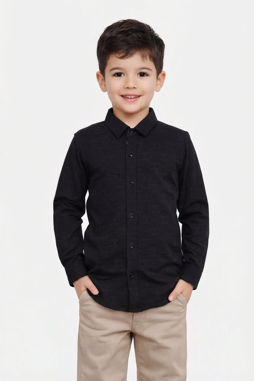 Boys Jacquard Monogram Button-Down Shirt