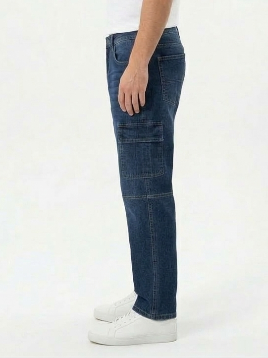 Men’s Classic Dark Blue Relaxed Fit Cargo Jeans