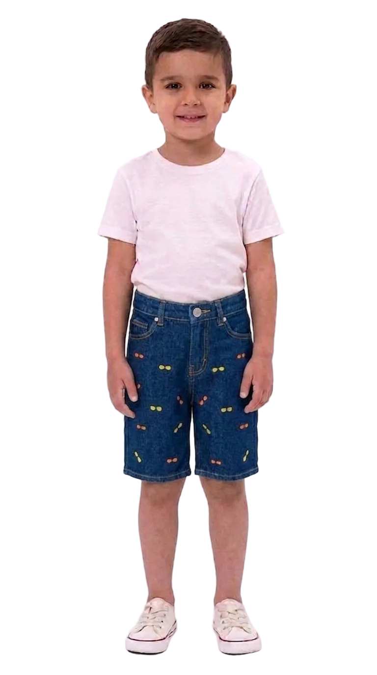 Signature Embroidered Denim Shorts for Boys