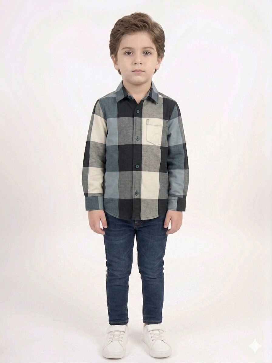 Boys Large Block Plaid Casual Shirt - Multi-Color