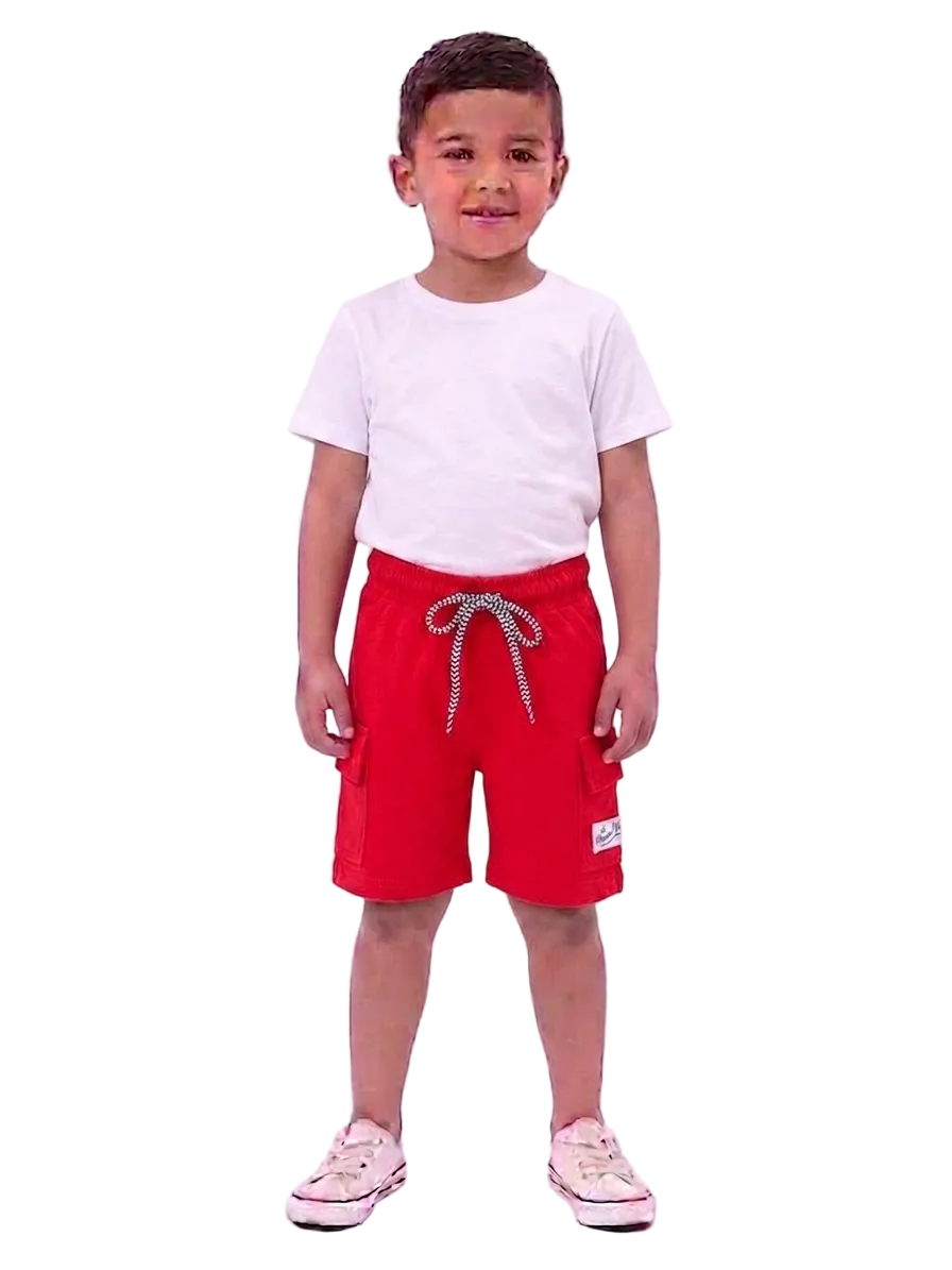 Boys' Bright Red Cargo-Style Shorts – Comfortable Elastic Waistband