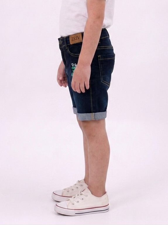 kids premium Embroidered denim short with Caterpillar Detail