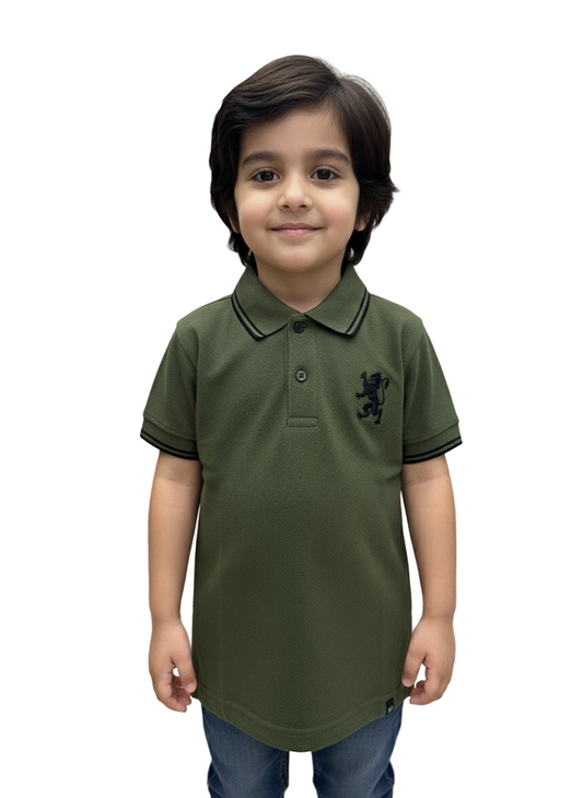 Boys Giordano Army Green Polo