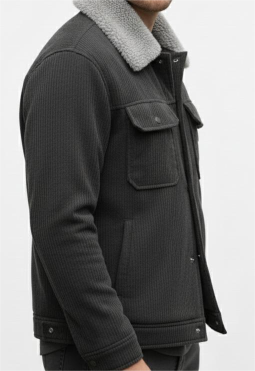 Mens Premium black Jacket with fur collar