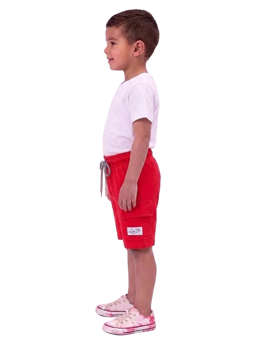 Boys' Bright Red Cargo-Style Shorts – Comfortable Elastic Waistband