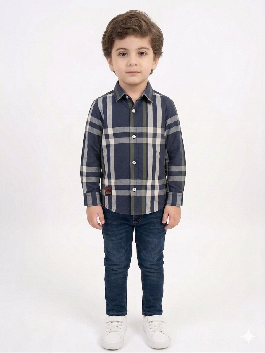 Premium Cotton Checkered Long Sleeve Shirt for Kids