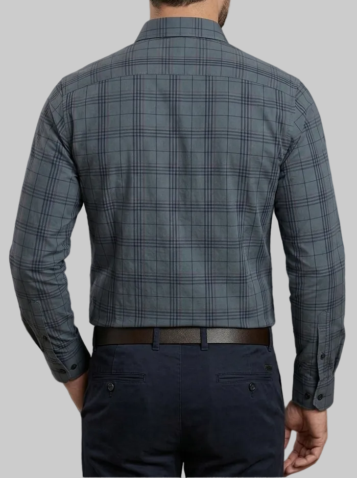 Men's Premium Grey and Navy Plaid Fitted Shirt