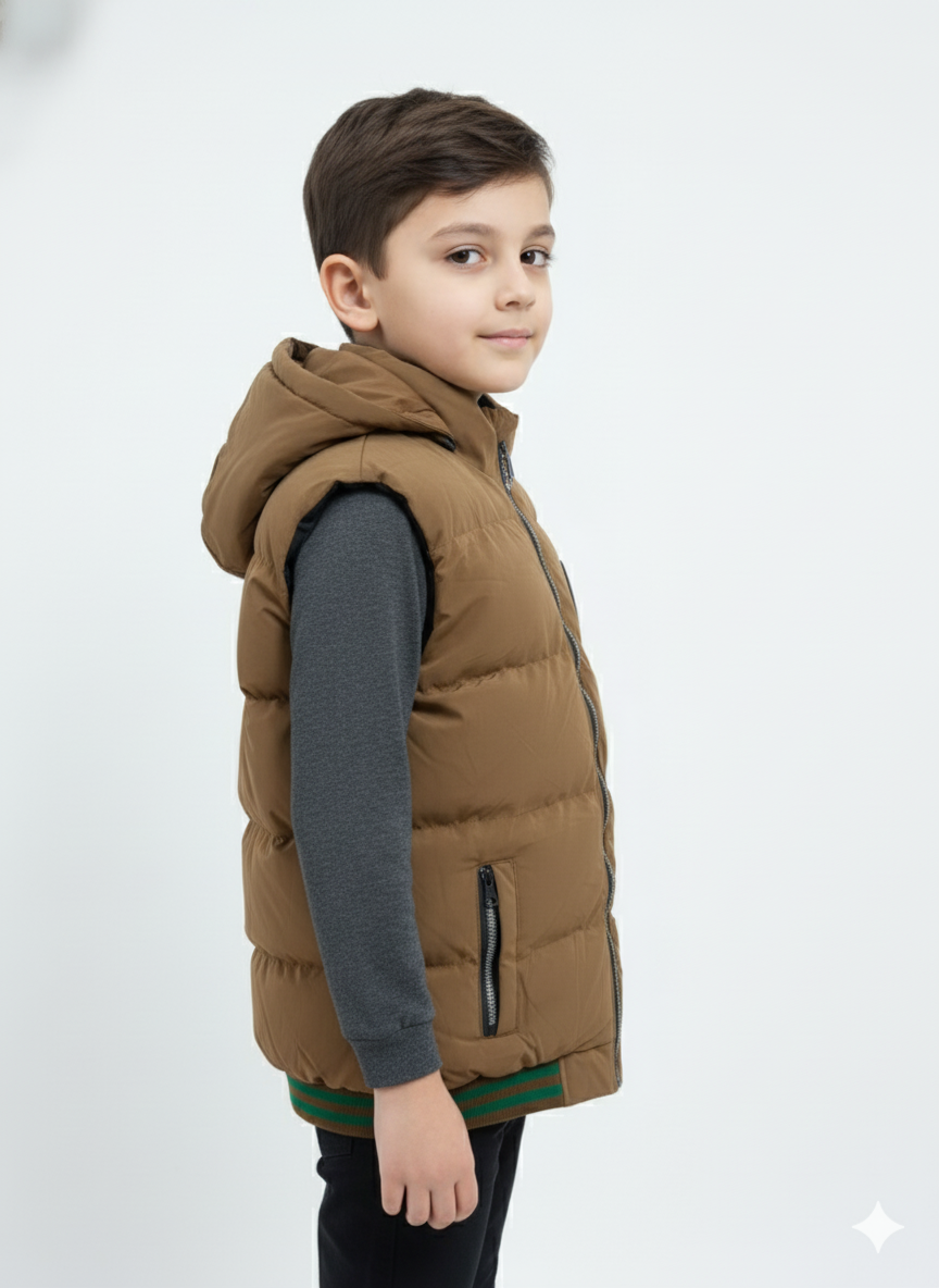 Kids Brown Sleeveless Puffer Jacket