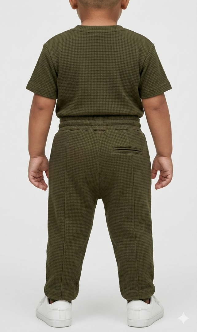 Kids Premium olive green waffle Track Suits