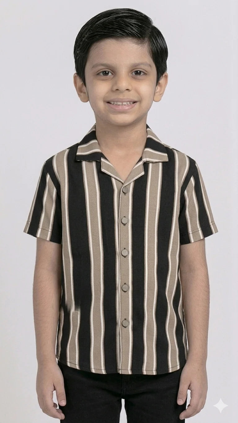 Kids Smart Stripe Collared Half sleeve Shirt (SEA GREEN BLUE)