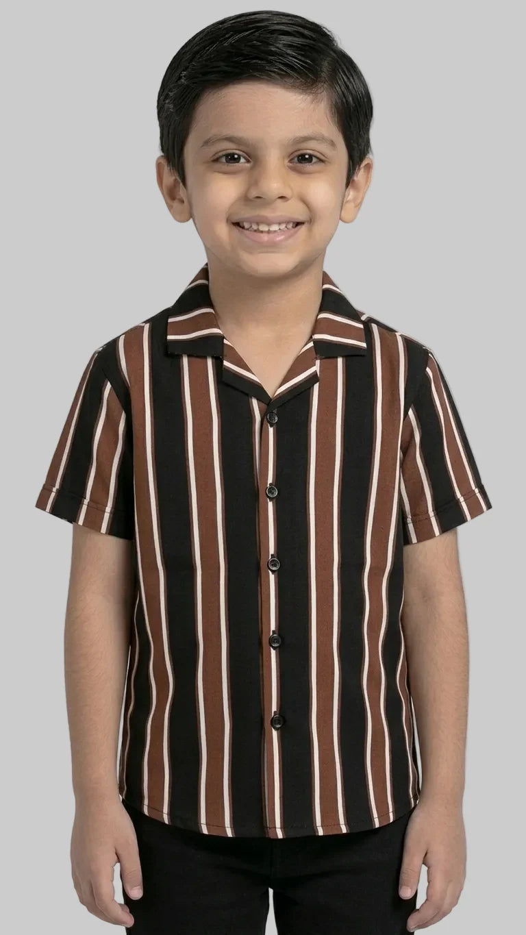 Kids Smart Stripe Collared Half sleeve Shirt (SEA GREEN BLUE)