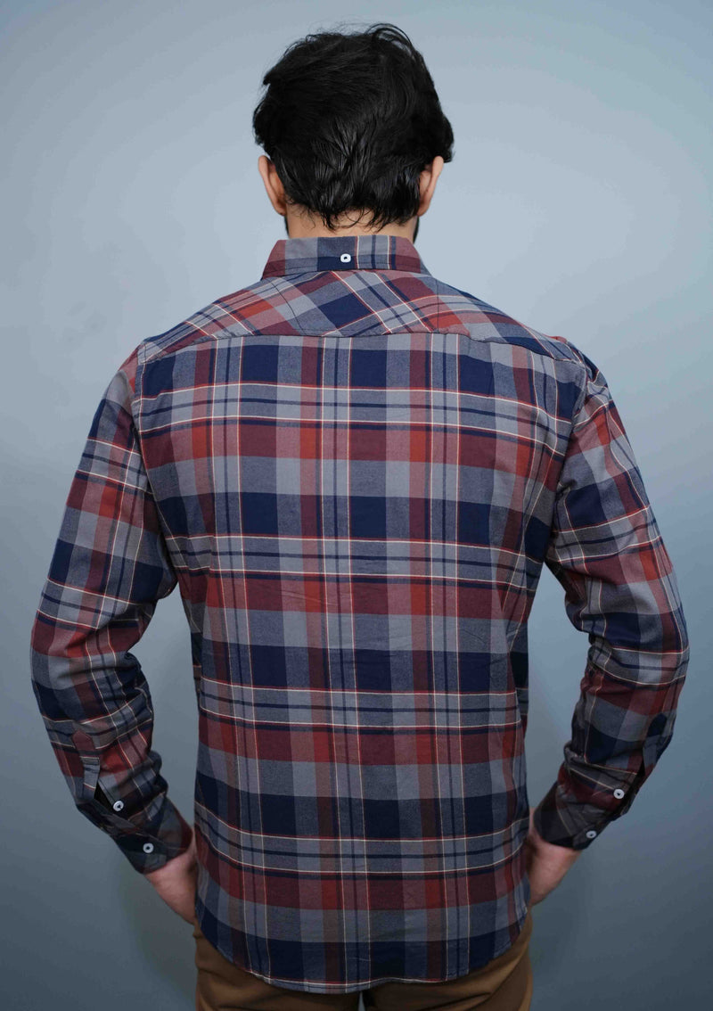 Navy & Maroon Check Button Down Shirts