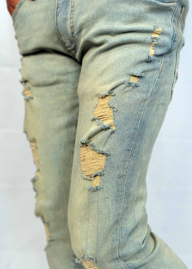 Ice Blue Ripped Premium Denim