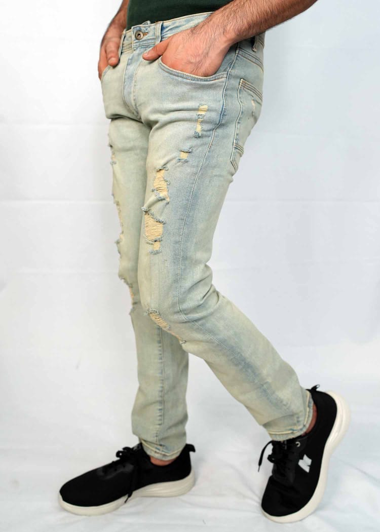 Ice Blue Ripped Premium Denim
