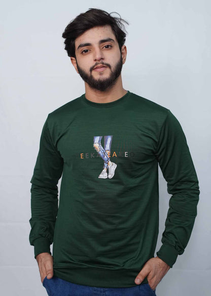 Army Green Crew Neck Stylish Sweat Shirts