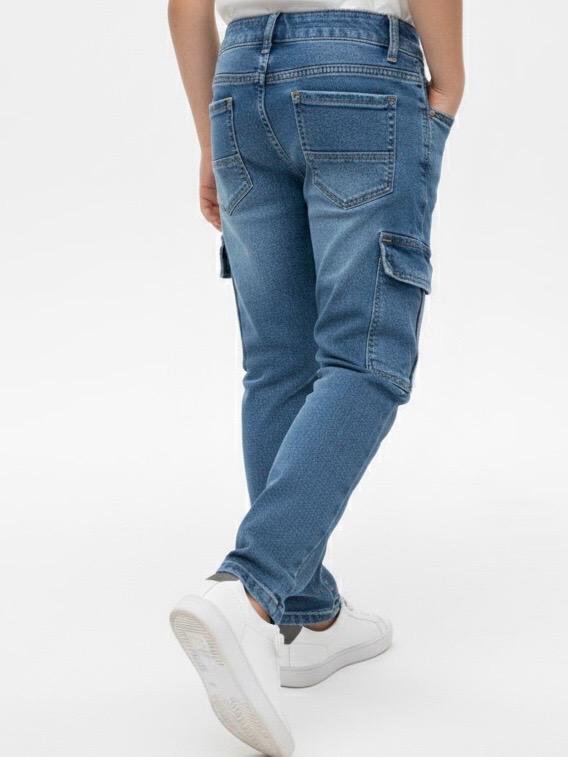 Boys mid blue denim cargo