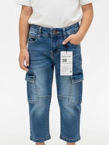Boys mid blue denim cargo