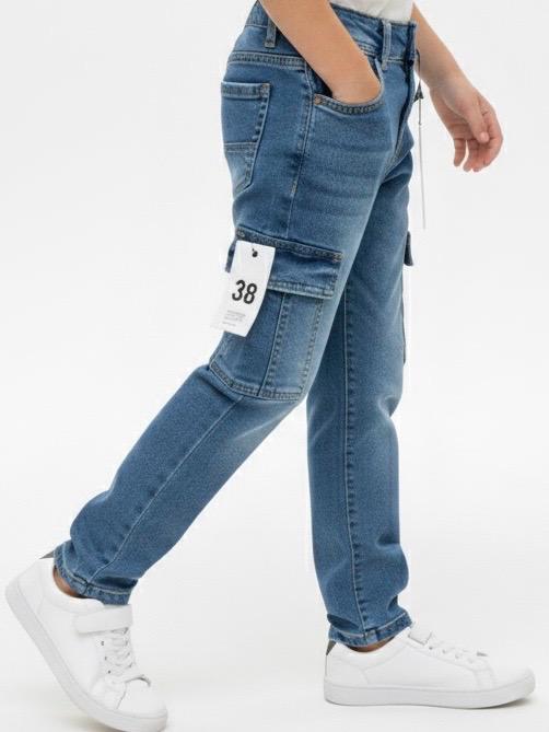Boys mid blue denim cargo
