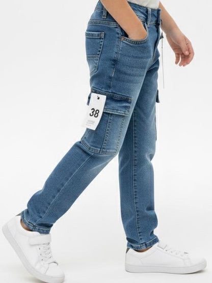 Boys mid blue denim cargo