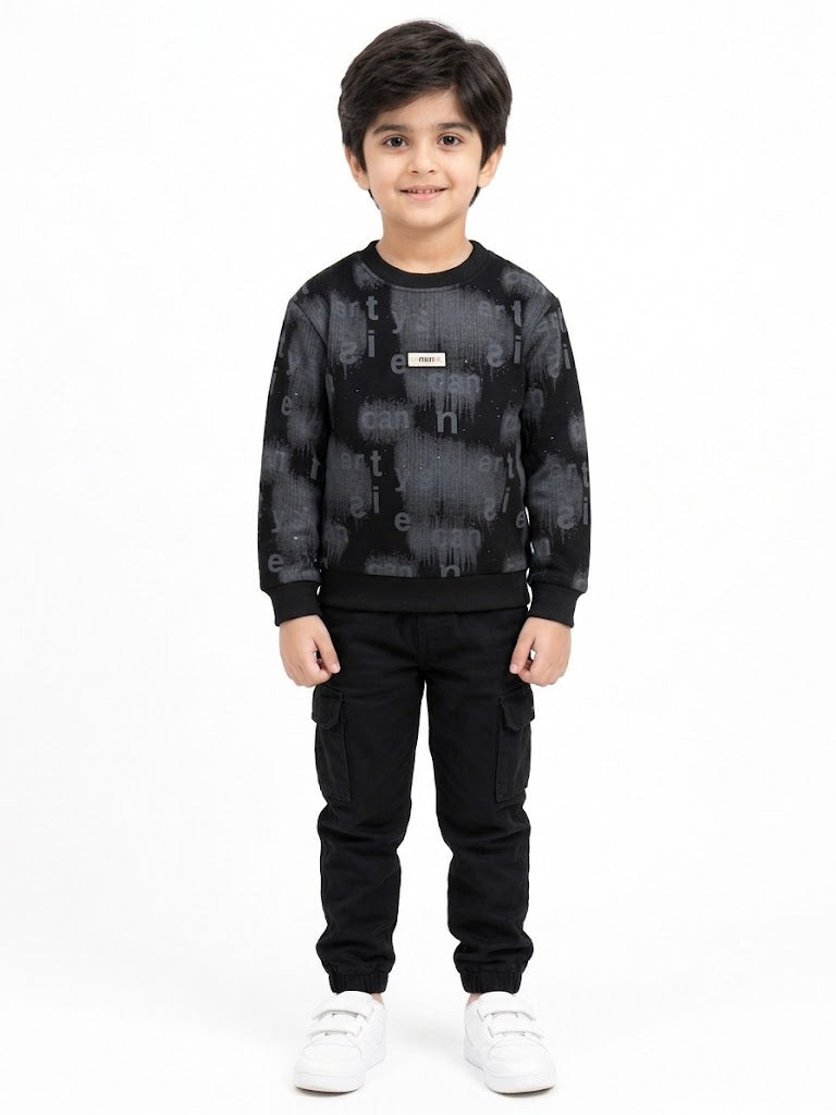 Kids premium printed beige sweat shirt