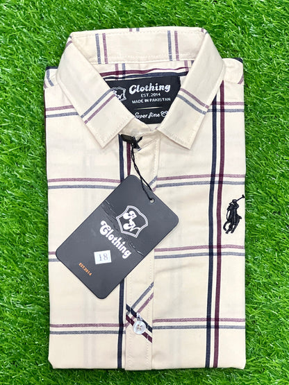 Trendy Boys Cream Checkered Shirt