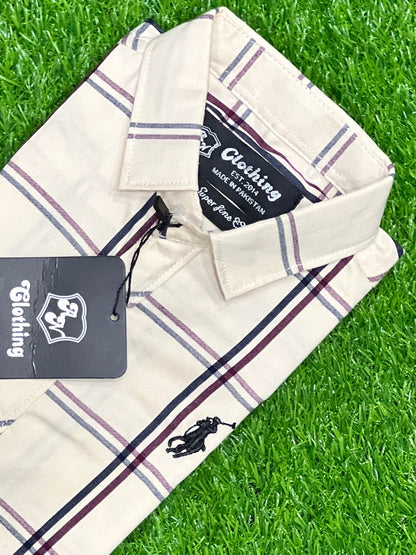 Trendy Boys Cream Checkered Shirt