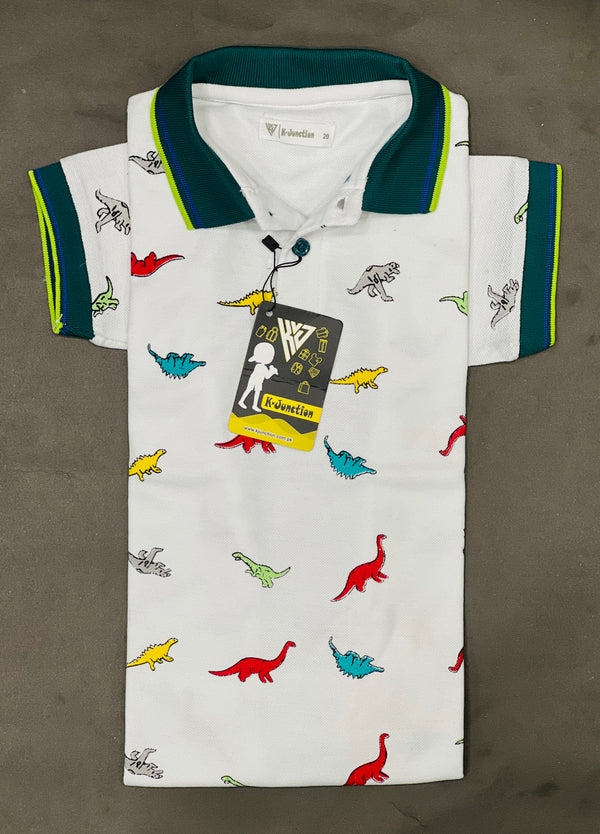 White Printed Polo T shit For Boy