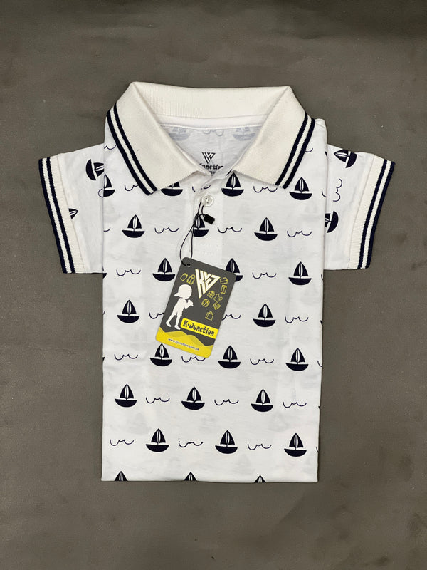 White Printed Polo T shit For Boy