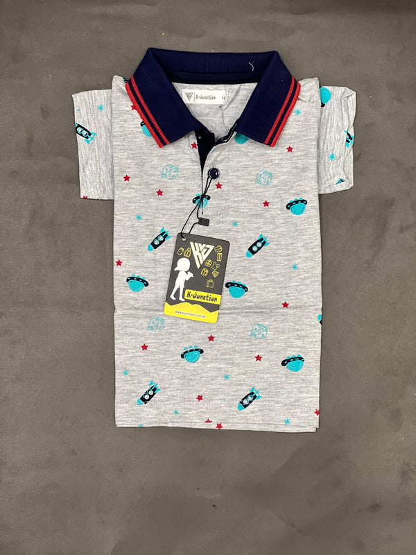 White Printed Polo For Boys