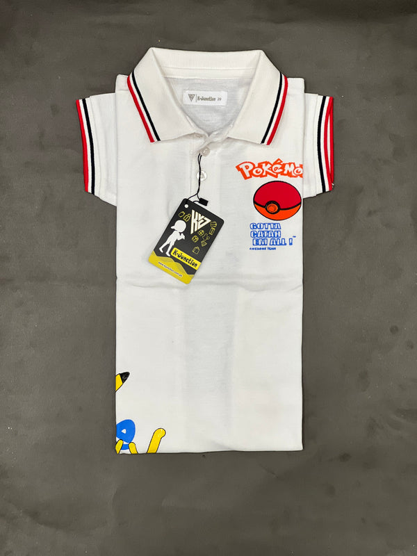 White Printed Polo For Boys
