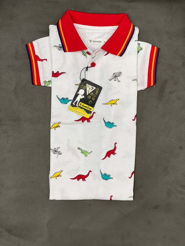 White Printed Polo For Boys