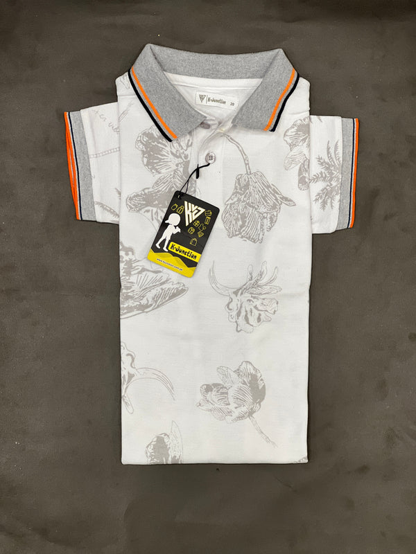 White Printed Polo For Boys